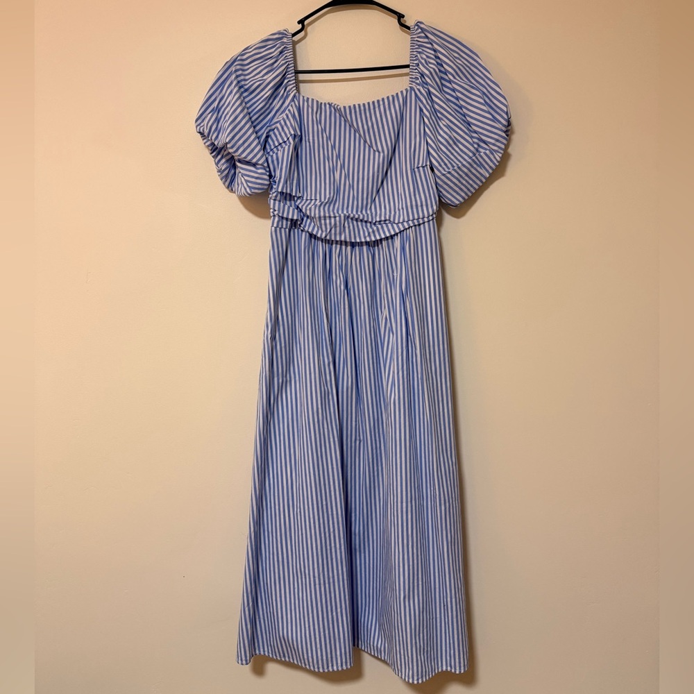 Petal & Pup Blue and White Striped Midi Dress